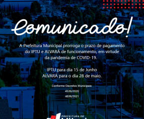 Prefeitura de Vitorino informa que fica prorrogado os vencimentos das taxas de  ITPU, Alvará Localização e Alvará Sanitário.