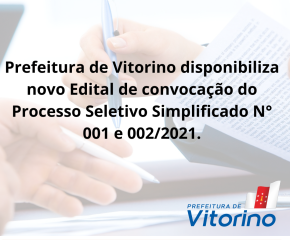 Prefeitura de Vitorino disponibiliza nova convocação do PSS 001 E 002/2021