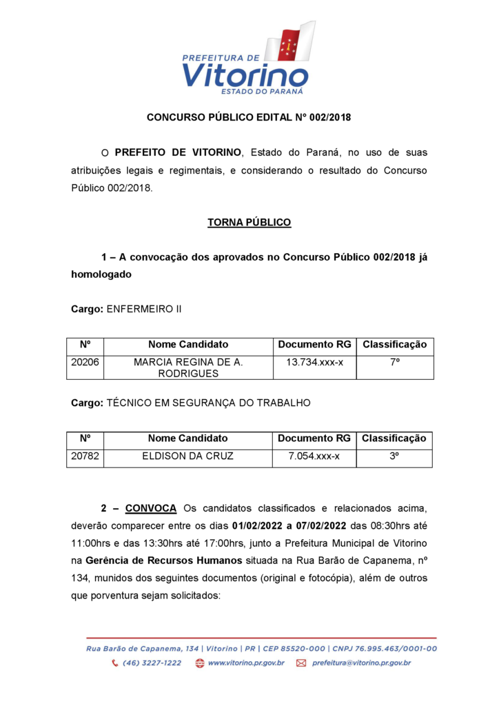 CONCURSO PÚBLICO EDITAL Nº 002/2018