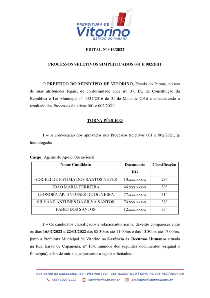 EDITAL DE CONVOCAÇÃO DO PROCESSO SELETIVO SIMPLIFICADO 001 E 002/2021
