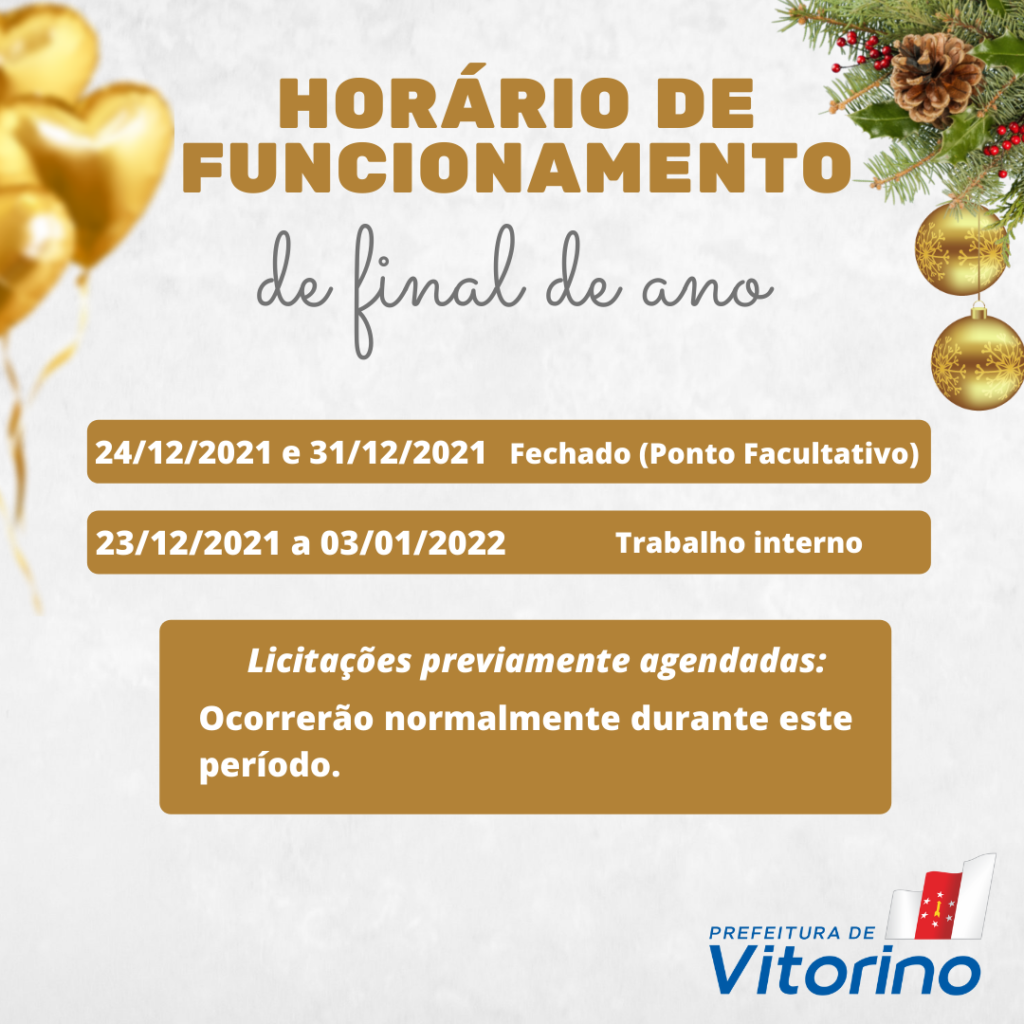 Horário de funcionamento de final de ano