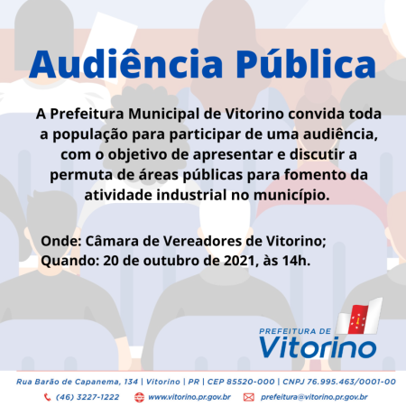 Prefeitura de Vitorino convida a população para participar de audiência pública Prefeitura de Vitorino convida a população para participar de audiência pública