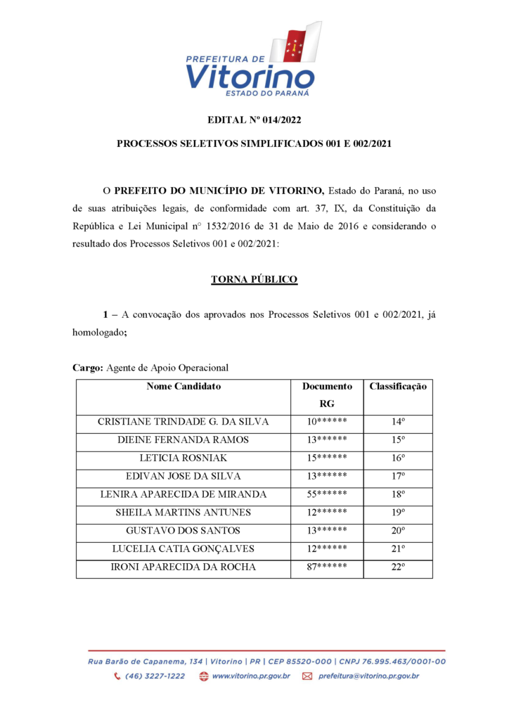 PROCESSO SELETIVO SIMPLIFICADO 001 E 002/2021