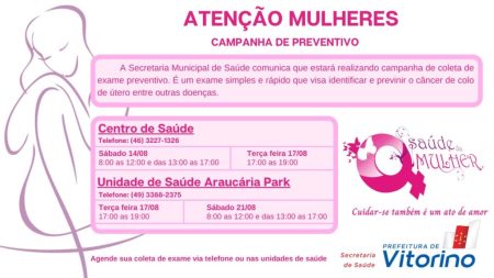 Secretaria de Saúde de Vitorino realiza campanha voltada para a saúde da mulher