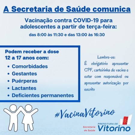 Vitorino inicia aplicação da 3ª dose contra a covid-19 na próxima segunda-feira (27) Vitorino inicia aplicação da 3ª dose contra a covid-19 na próxima segunda-feira (27)